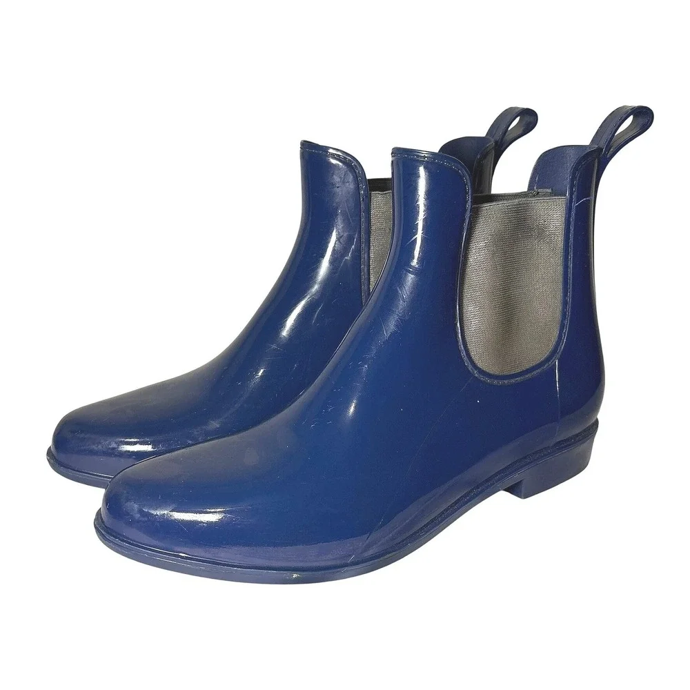 Lauren Ralph Lauren Tally Navy Blue Glossy Rubber Rain Boots Women 10 Ankle Boot